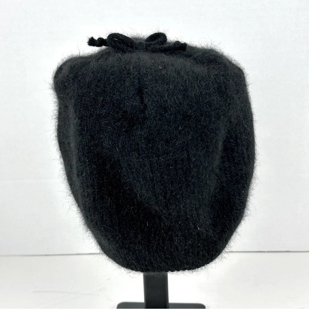 Wool Beanie with Bow on top Black